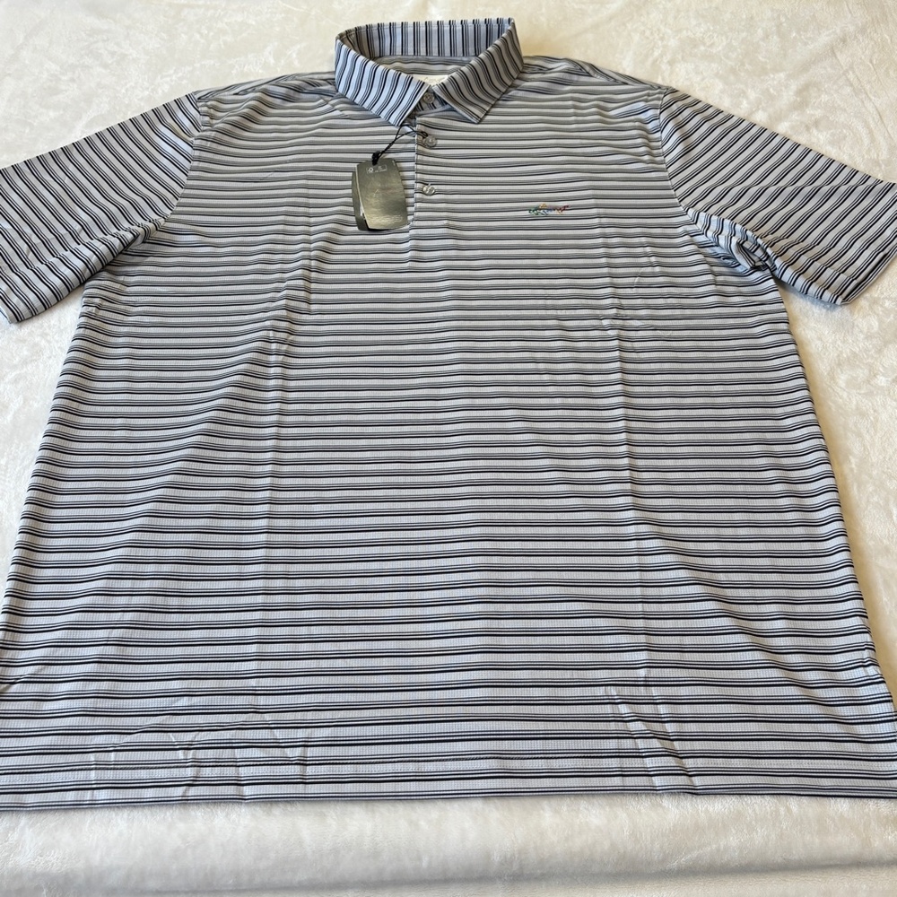 Greg Norman Play Dry Golf Polo Shirt Mens Size XL Gray Black Striped Performance
